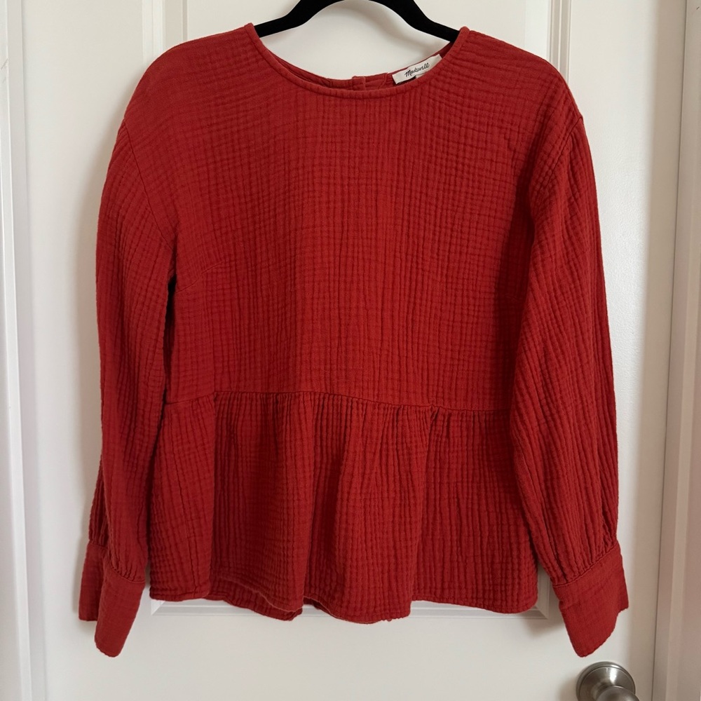 Madewell Burnt Red Gauze Long-sleeve Top, S